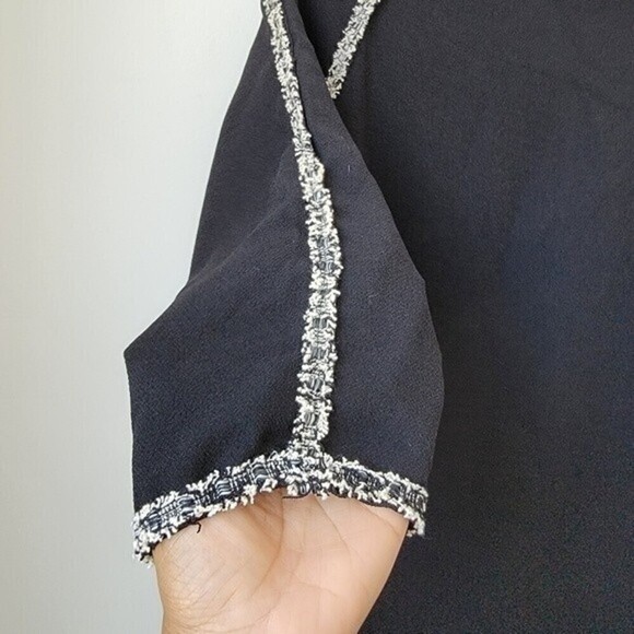 KOREAN BRAND Work Dress 3/4 Sleeves Black Tweed Trim Size Large - Picture 8 of 11